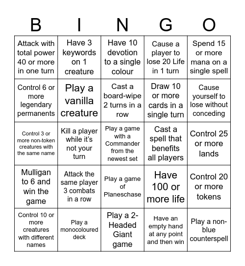 Commander Bingo Feb 2025 Bingo Card