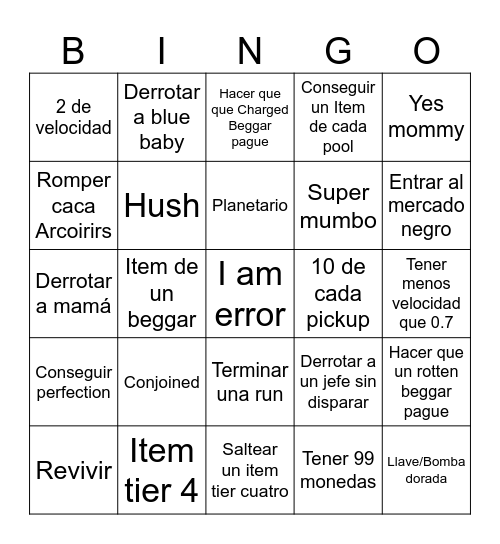 The binding of isaac bingo Card