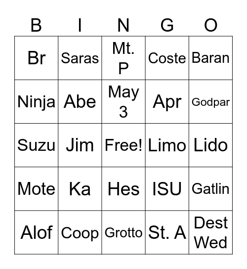 Bingo 1 Bingo Card