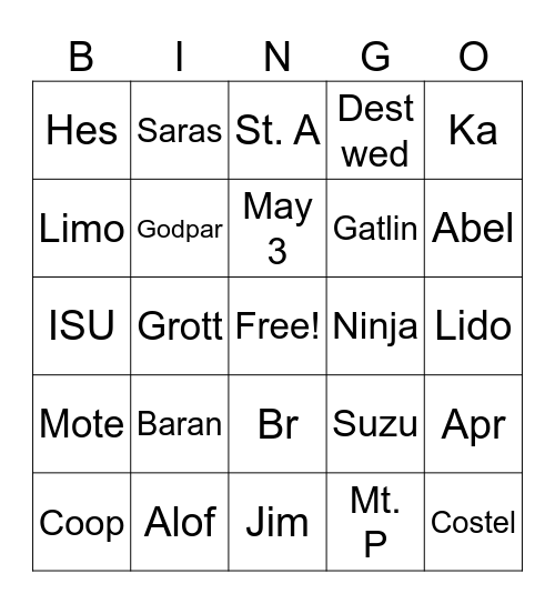 Bingo 2 Bingo Card
