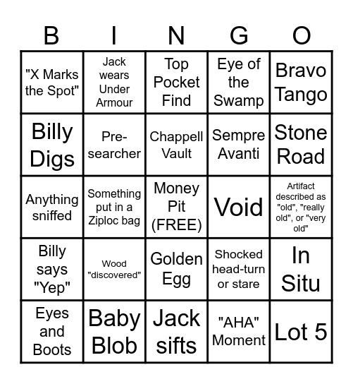 Curse of Oak Island Bingo Card