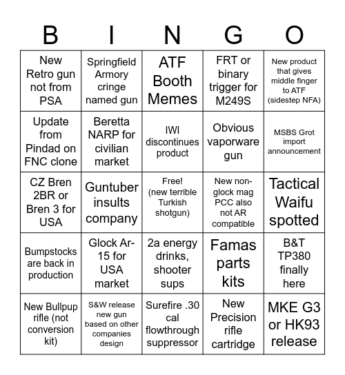 SHOTSHOW 2025 BINGO Card