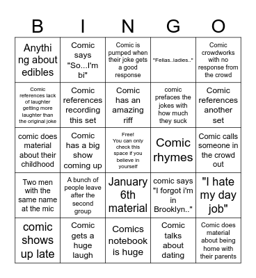 Open Mic Bingo Card