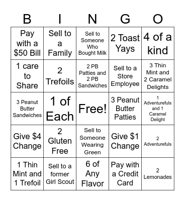 Cookie Booth Bingo Card