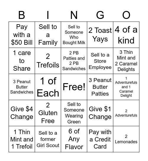 Cookie Booth Bingo Card