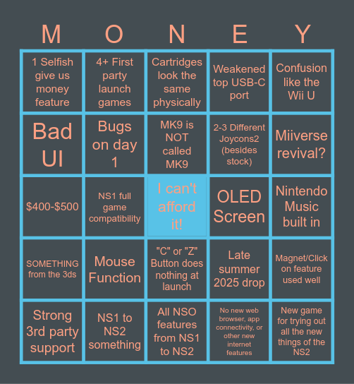 Switch 2 Predictions Bingo Card
