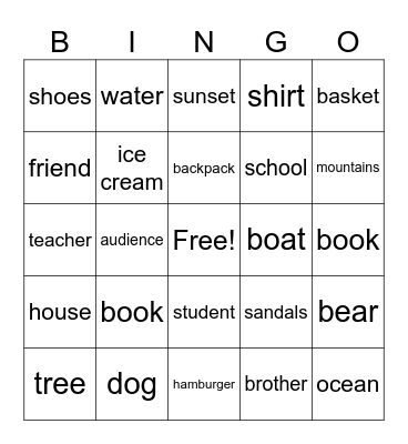 NOUN BINGO Card