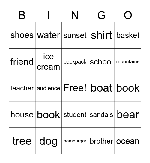 NOUN BINGO Card