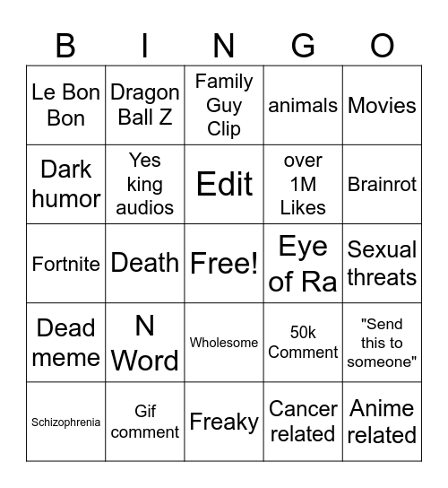 Instagram Bingo Card