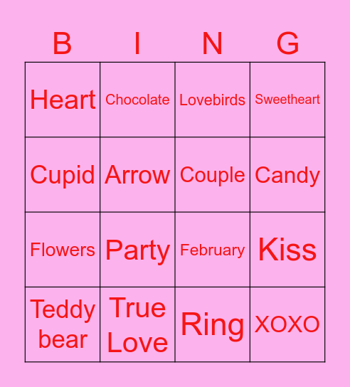 Valentine Bingo Card