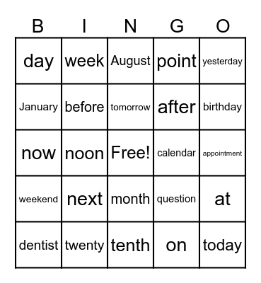 Unit 4 Vocabulary Bingo Card