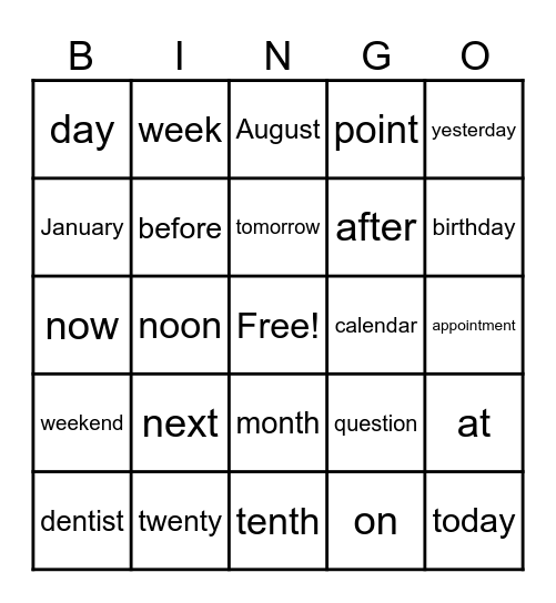 Unit 4 Vocabulary Bingo Card