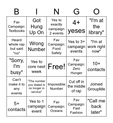PHONEBANKING BINGO Card