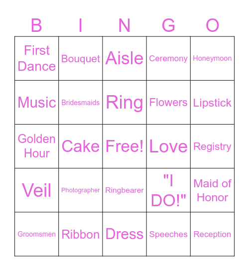 Bridal Shower Bingo Card