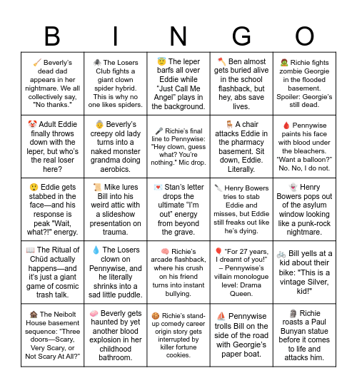 It Chapter Two Bingo Card