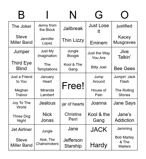 January Bingo Card