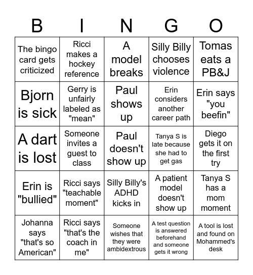 Gerry and the Gang BINGO Card