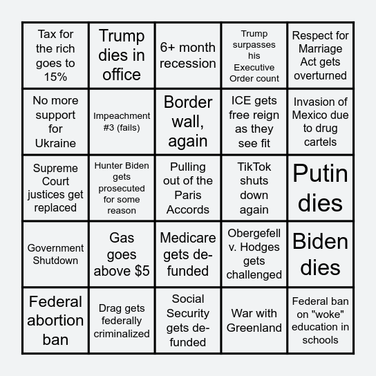 Trump Presidency #2 Bingo Card