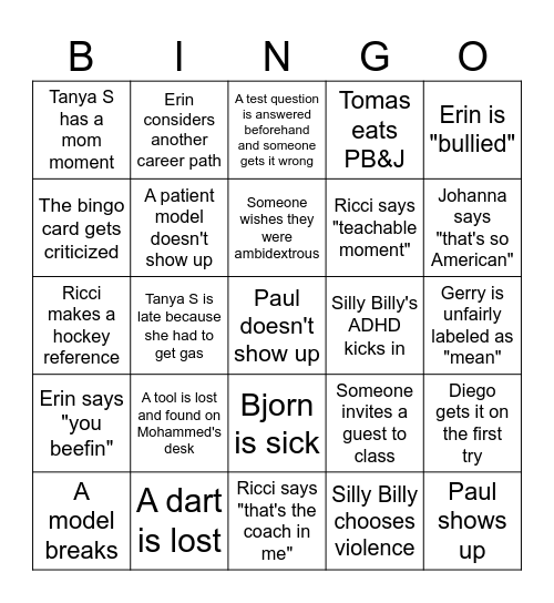 Gerry and the Gang BINGO Card