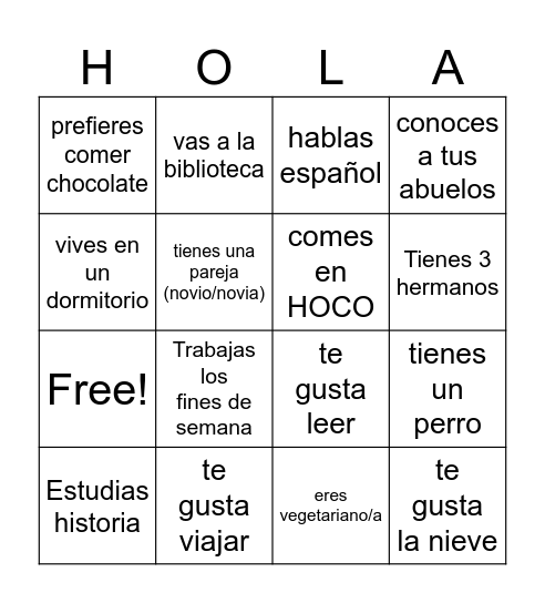 Bingo para conocernos Bingo Card