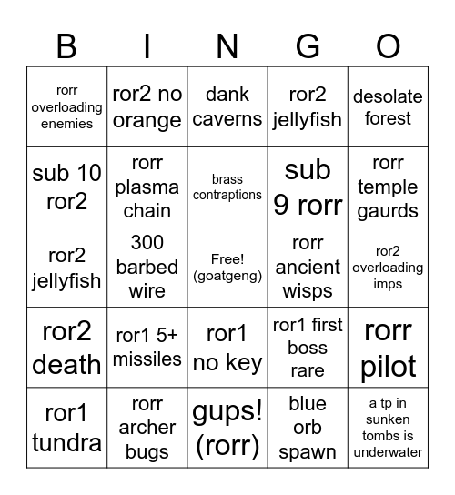 ror trilogy at SSM Bingo Card
