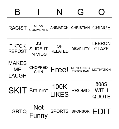 IG REELS Bingo Card