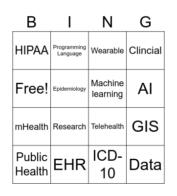 Public Health Informatics Bingo Card