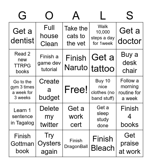 Goal Bingo Card