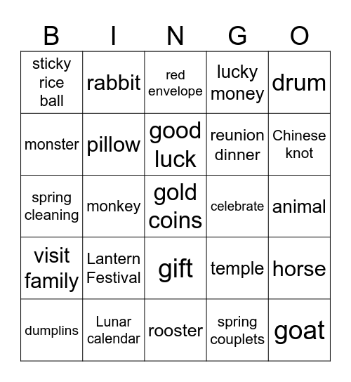 Lunar New Year Bingo Card