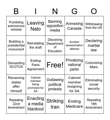 Trump Bingo Card