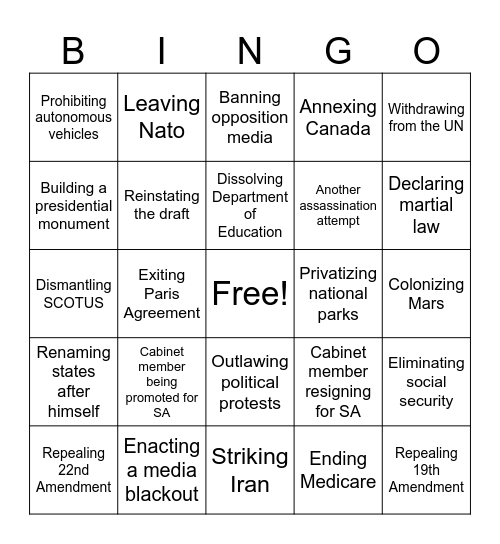 Trump Bingo Card