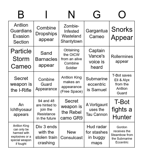 Division 3 Release Bingo Card