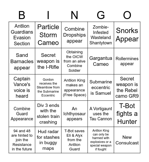 Division 3 Release Bingo Card