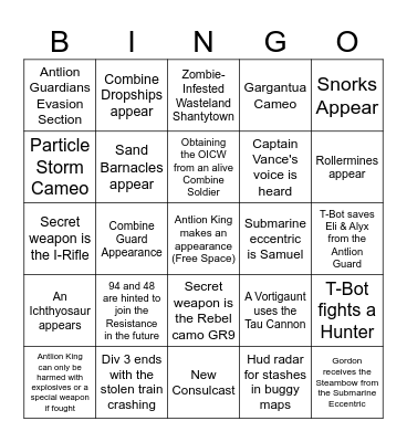 Division 3 Release Bingo Card