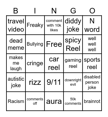 Instagram reel bingo Card