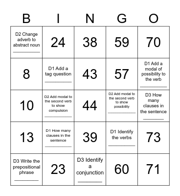 Number Bingo 1-75 Bingo Card