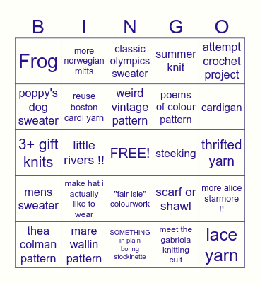 2025 knitting bingo Card