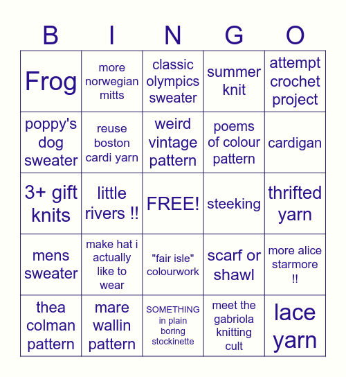 2025 knitting bingo Card