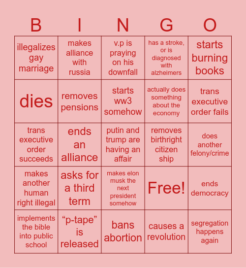 trump presidency Bingo Card