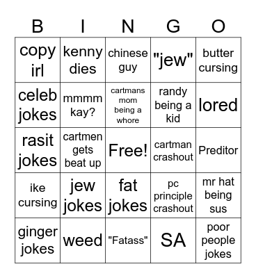 south park Bingo Card