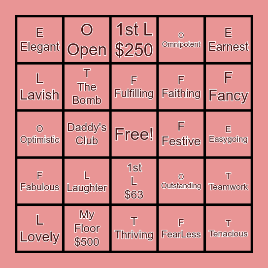 Left Foot Beano Card Bingo Card