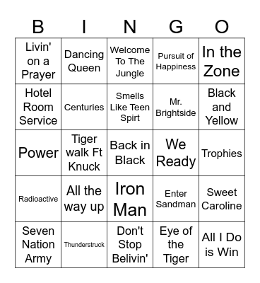 Game Day Songs Bingo Card