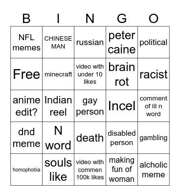 instargram reel bingo Card