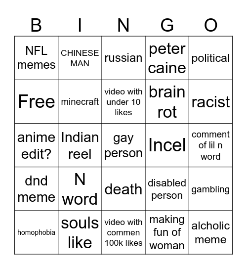 instargram reel bingo Card
