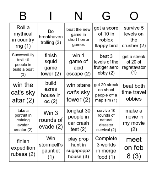 roblox holiday bingo Card
