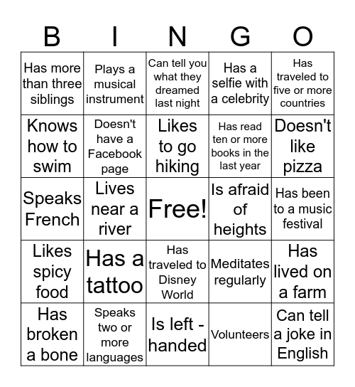 Icebreaker Bingo Card