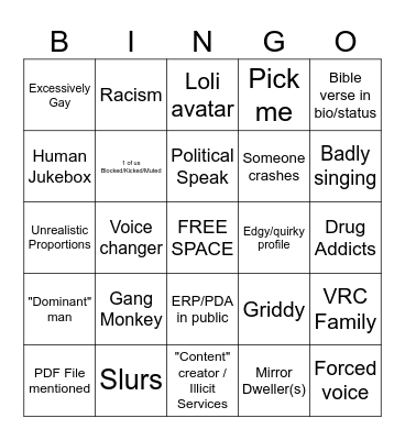 VRC Bingo Card