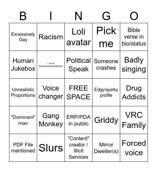 VRC Bingo Card
