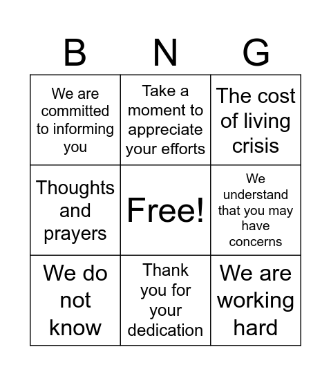 All Staff Bingo Card