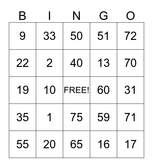 Untitled Bingo Card